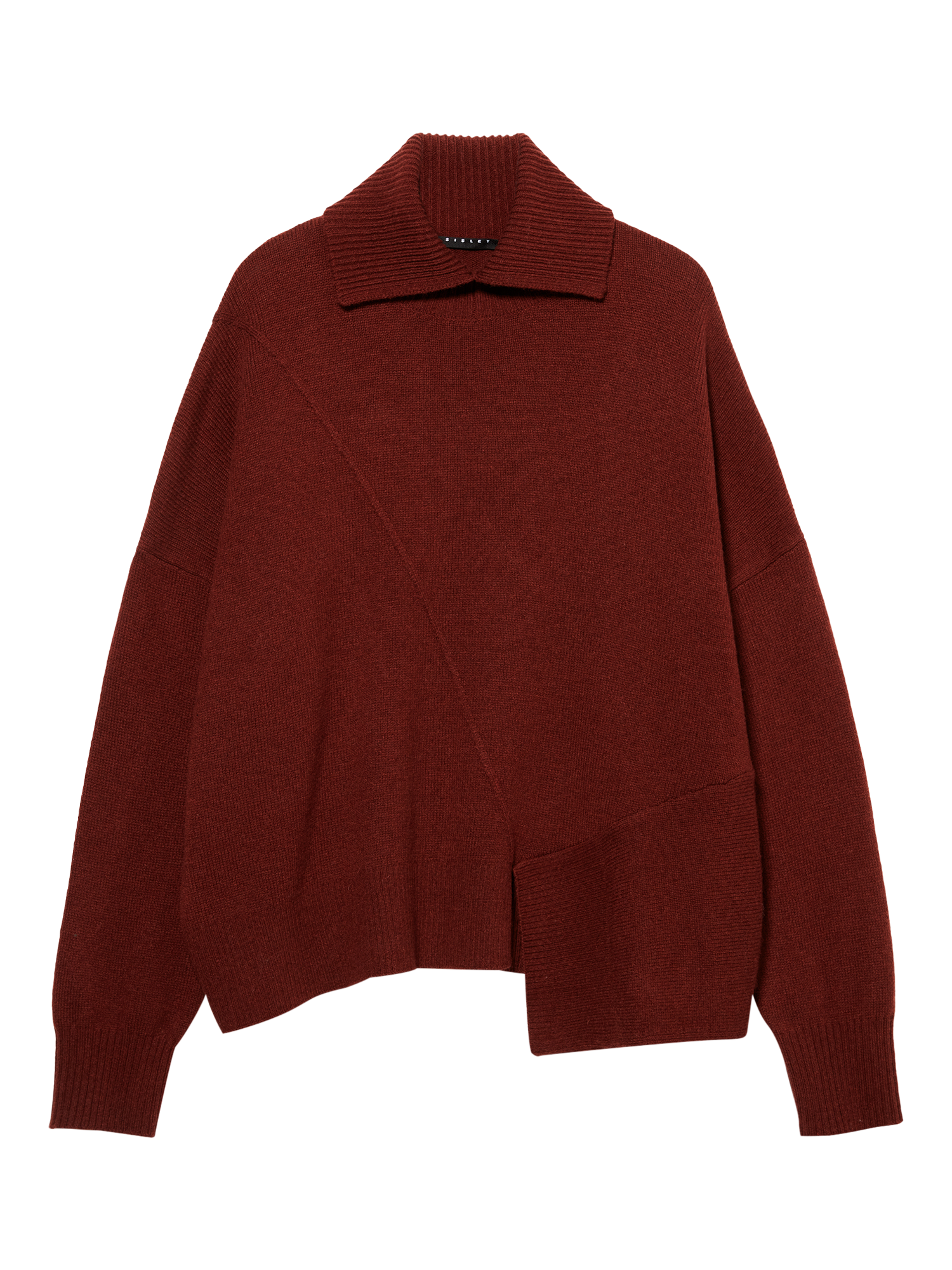 Product image 4 of 4, which shows SISLEY Wool Blend Long Sleeve Collared Knit Jumper, Bordeaux, L