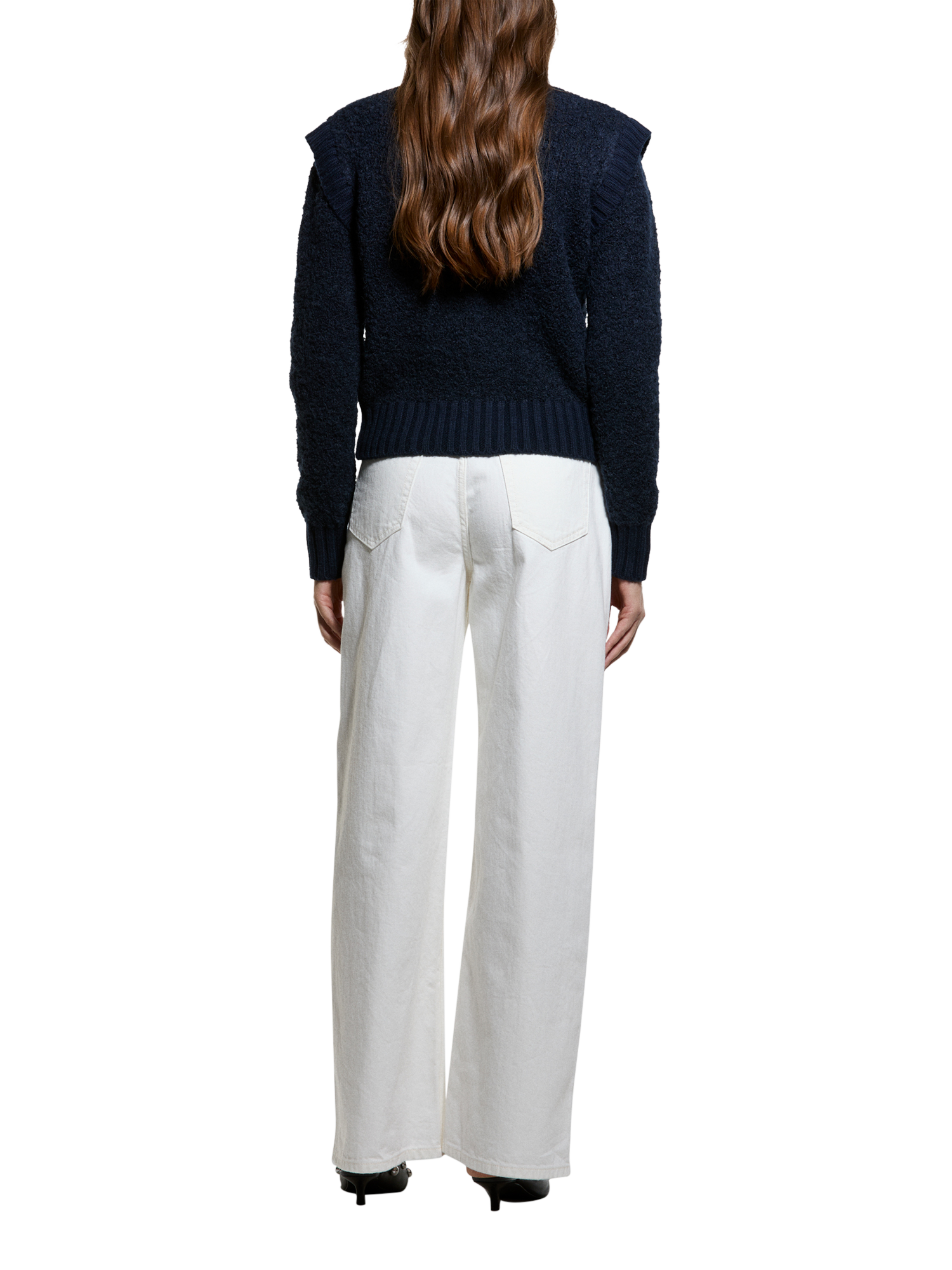 Product image 2 of 4, which shows SISLEY Sculpted Shoulder Wool Rich Cardigan, Night Blue, L