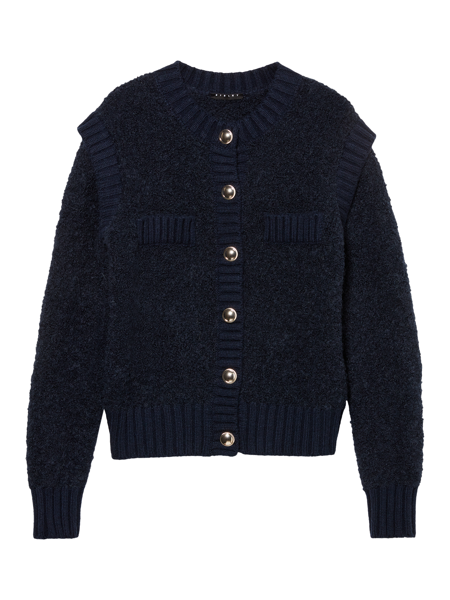 Product image 4 of 4, which shows SISLEY Sculpted Shoulder Wool Rich Cardigan, Night Blue, L