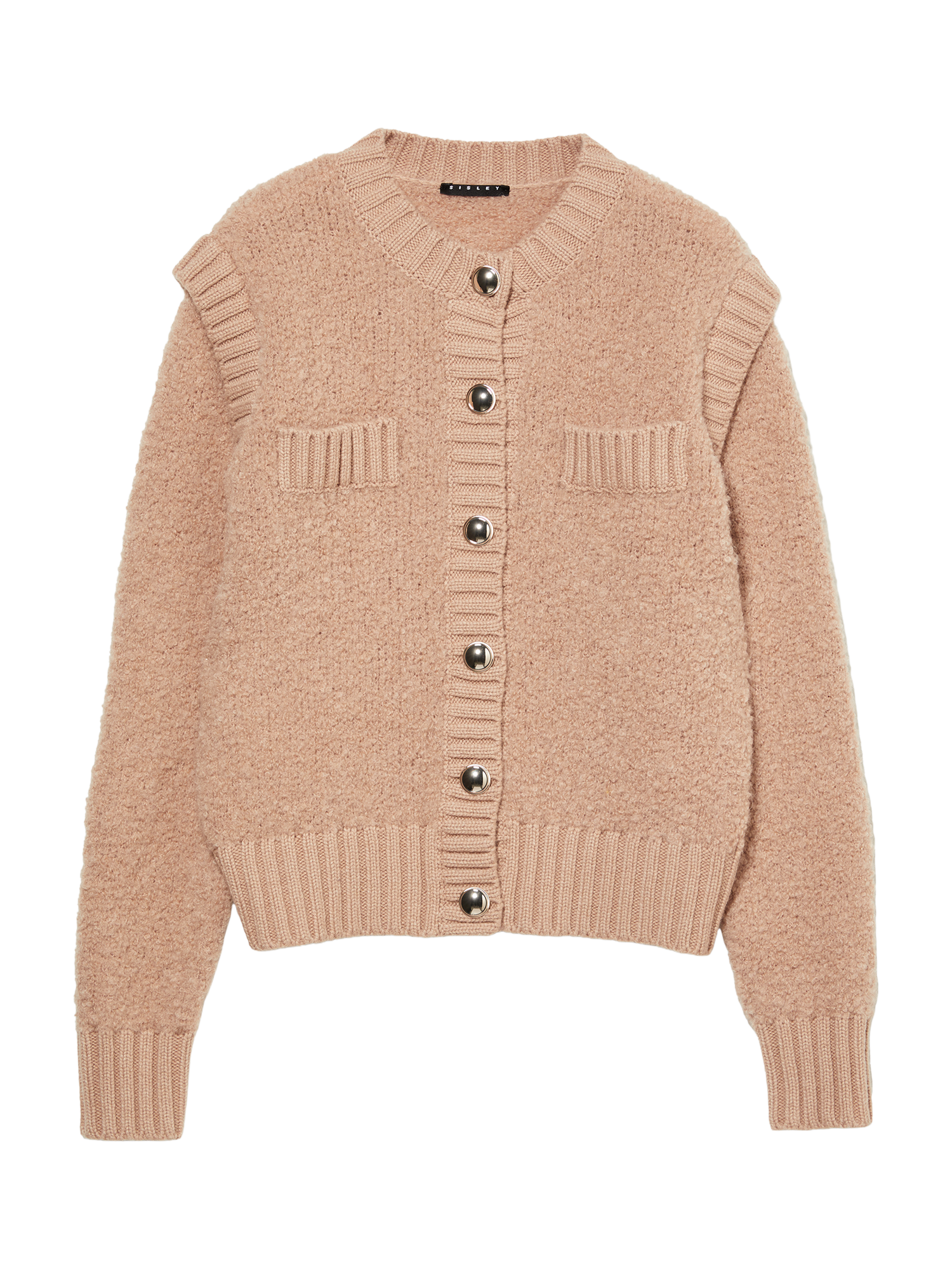 Product image 4 of 4, which shows SISLEY Sculpted Shoulder Wool Rich Cardigan, Sand, XS