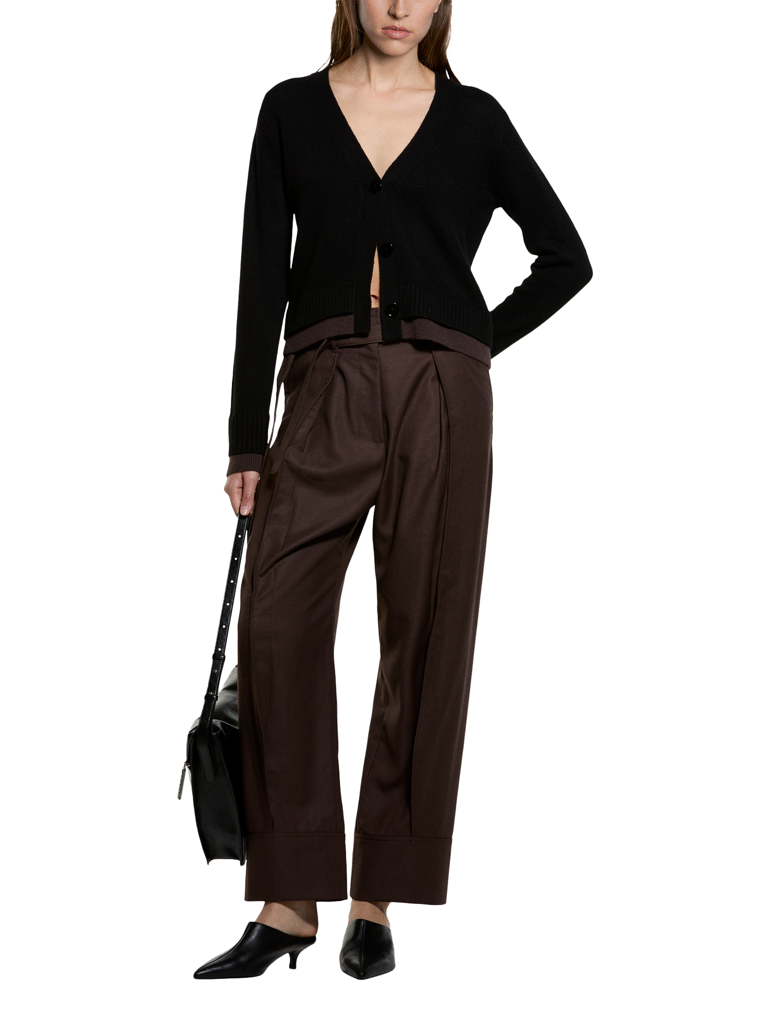 Product image 3 of 4, which shows SISLEY Wool Blend V-Neck Button Cardigan, Black, L