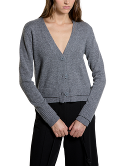 SISLEY Wool Blend V-Neck Button Cardigan, Dark Grey Melange, Dark Grey Melange