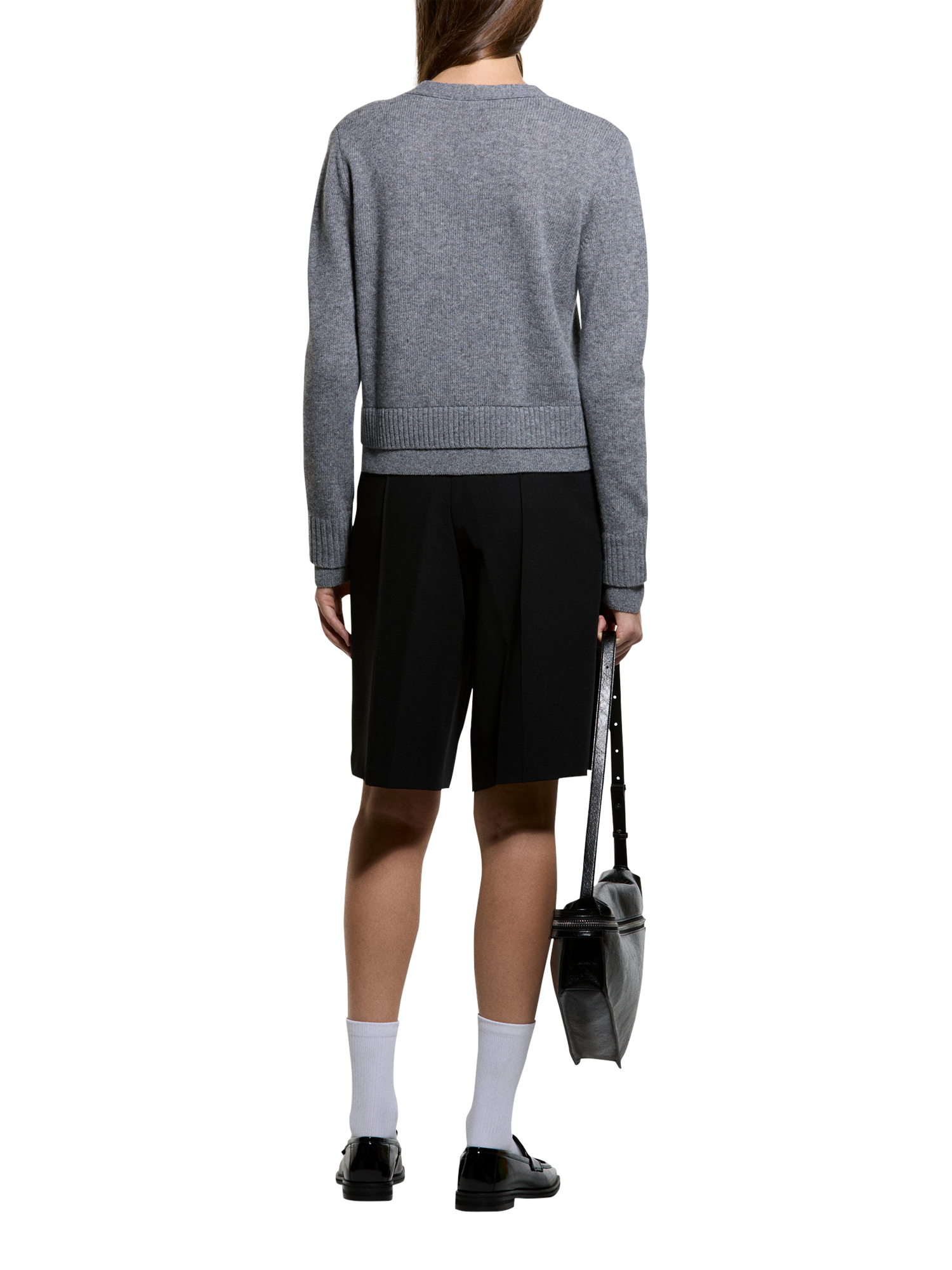 Product image 2 of 4, which shows SISLEY Wool Blend V-Neck Button Cardigan, Dark Grey Melange, L