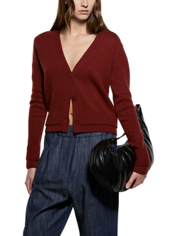 SISLEY Wool Blend V-Neck Button Cardigan, Bordeaux, Bordeaux