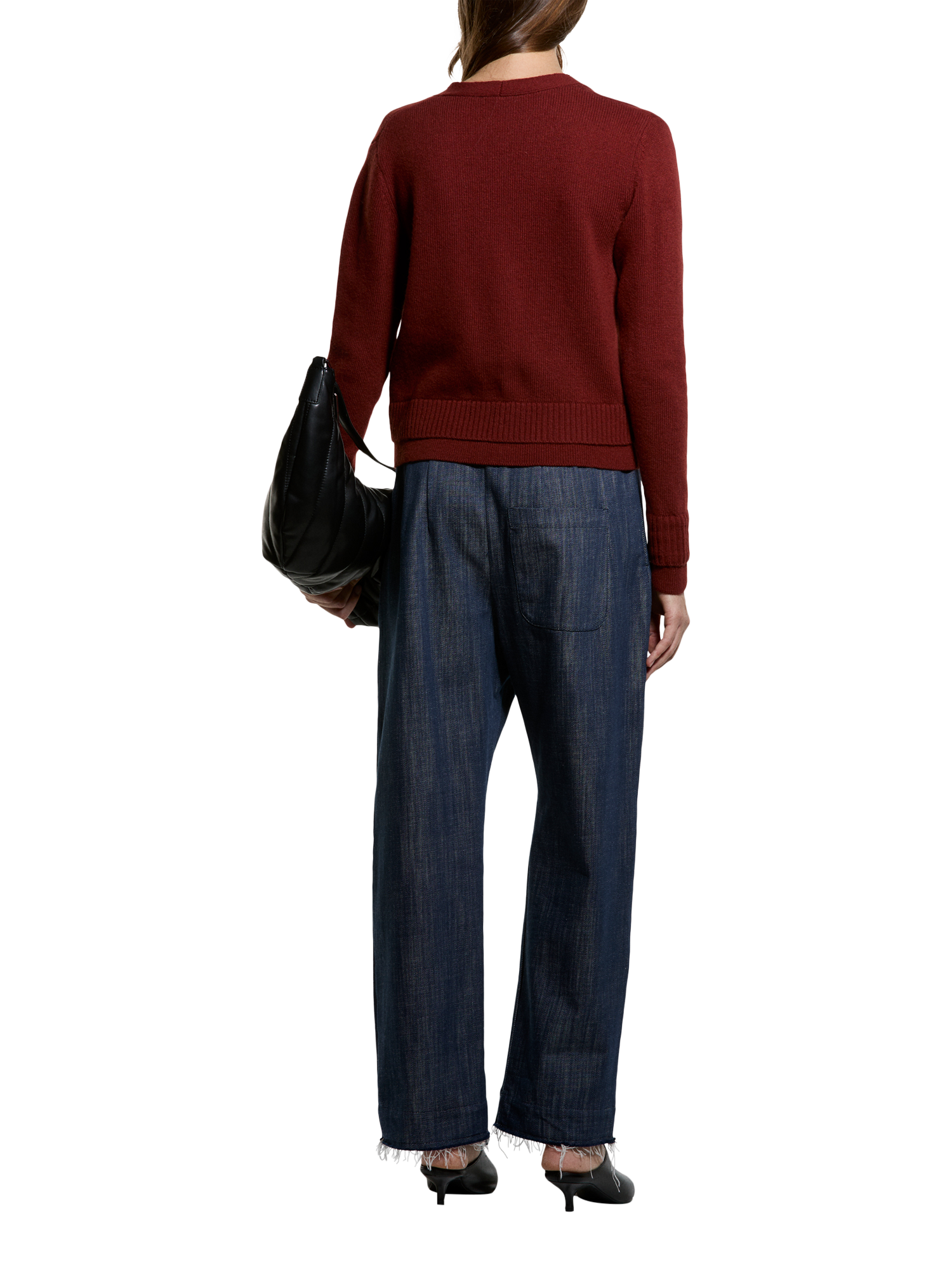 Product image 2 of 4, which shows SISLEY Wool Blend V-Neck Button Cardigan, Bordeaux, L