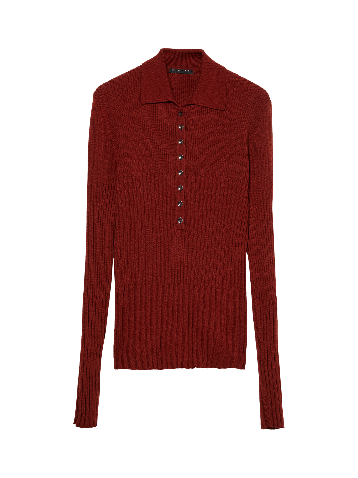 Product image 4 of 4, which shows SISLEY Long Sleeve Polo Shirt, Bordeaux, L
