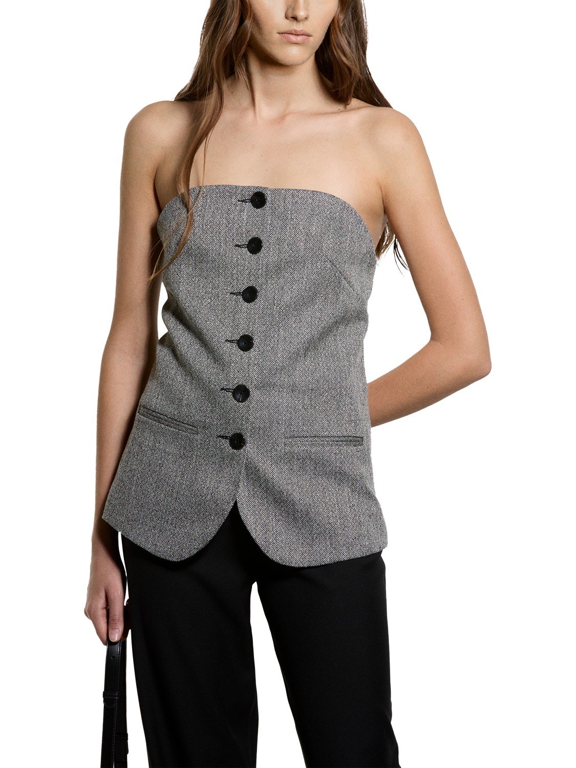 Product image 1 of 5, which shows SISLEY Sculpted Strapless Tailored Top, Grey, 8