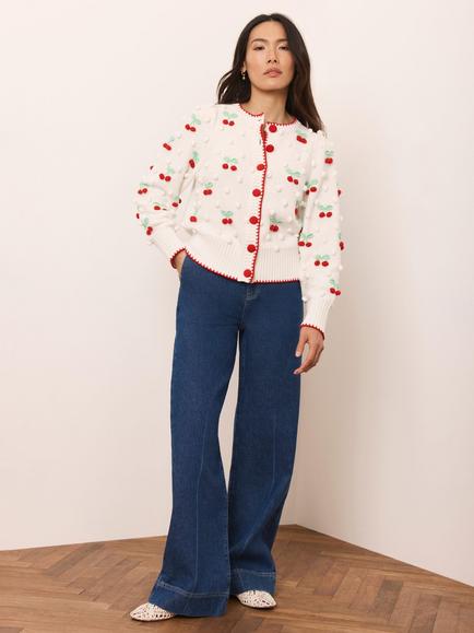 Mint Velvet Cherry Applique Knit Cardigan, White Ivory - view 2, White Ivory