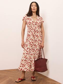 Mint Velvet Cherry Print Midi Dress, Red/Multi - view 2, Red/Multi