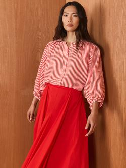 Mint Velvet Stripe Batwing Shirt, Red, Red