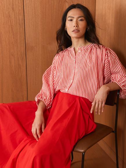 Mint Velvet Stripe Batwing Shirt, Red - view 2, Red