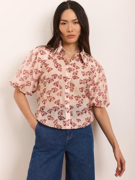 Mint Velvet Heart Print Puff Sleeve Shirt, Light Pink, Light Pink