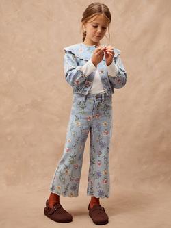 Monsoon Kids' Floral Scallop Jeans, Blue, Blue