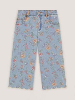 Monsoon Kids' Floral Scallop Jeans, Blue - view 2, Blue