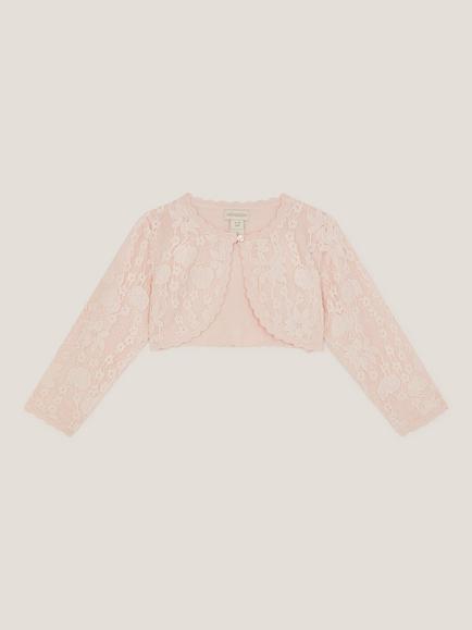 Monsoon Baby Emilia Cotton Floral Lace Cardigan, Pink, Pink