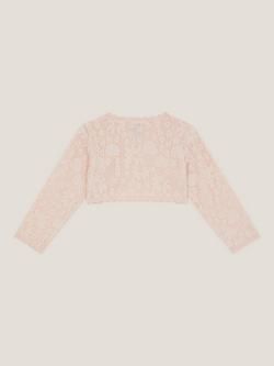 Monsoon Baby Emilia Cotton Floral Lace Cardigan, Pink - view 2, Pink