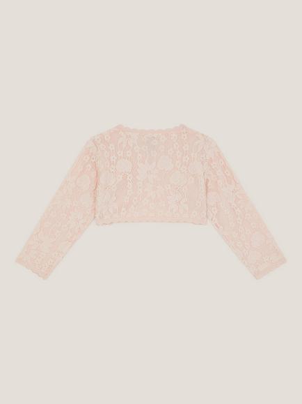 Monsoon Baby Emilia Cotton Floral Lace Cardigan, Pink - view 2, Pink