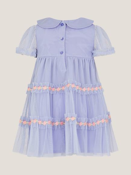Monsoon Baby Embroidered Tulle Dress, Blue - view 2, Blue
