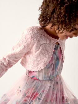 Monsoon Kids' Emilia Lace Cardigan, Pink, Pink