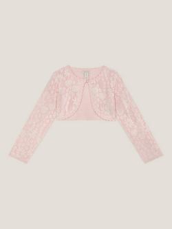 Monsoon Kids' Emilia Lace Cardigan, Pink - view 2, Pink