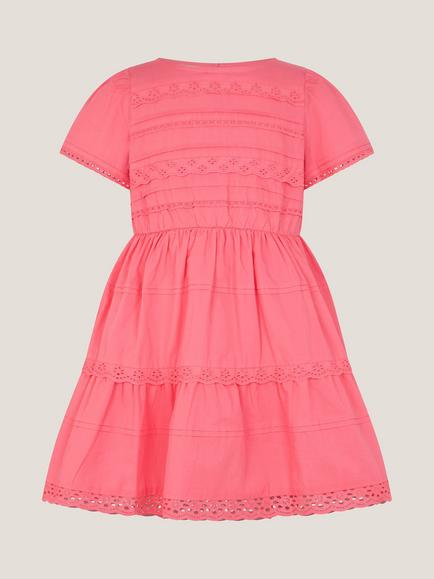 Monsoon Kids' Cotton Broderie Tiered Dress, Pink - view 2, Pink
