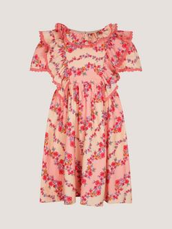 Monsoon Kids' Floral Lace Dress, Pink, Pink