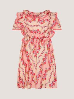 Monsoon Kids' Floral Lace Dress, Pink - view 2, Pink