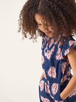 Monsoon, Kids' Heart Smocked Jumpsuit, Navy - view 2, Navy