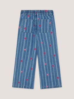 Monsoon Kids' Embroidered Heart Stripe Denim Jeans, Blue - view 2, Blue