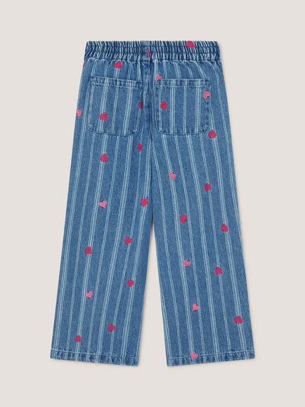 Monsoon Kids' Embroidered Heart Stripe Denim Jeans, Blue - view 2, Blue