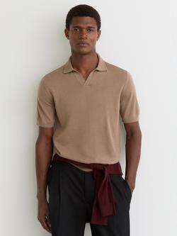 Reiss Duchie Wool Polo Shirt, Camel Brown