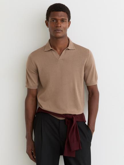 Reiss Duchie Wool Polo Shirt, Camel Brown