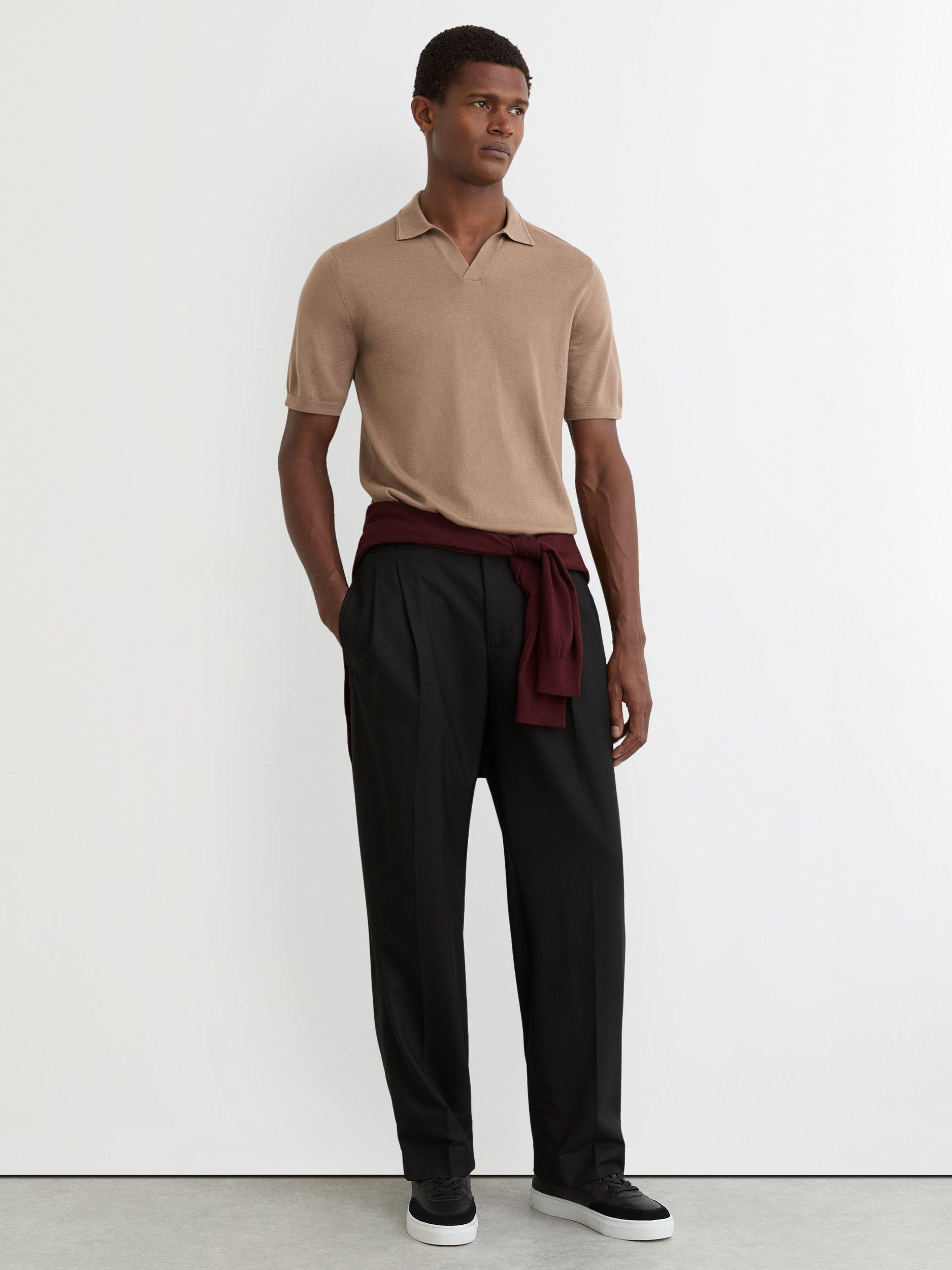 Product image 4 of 5, which shows Reiss Duchie Wool Polo Shirt, Camel Brown, XS