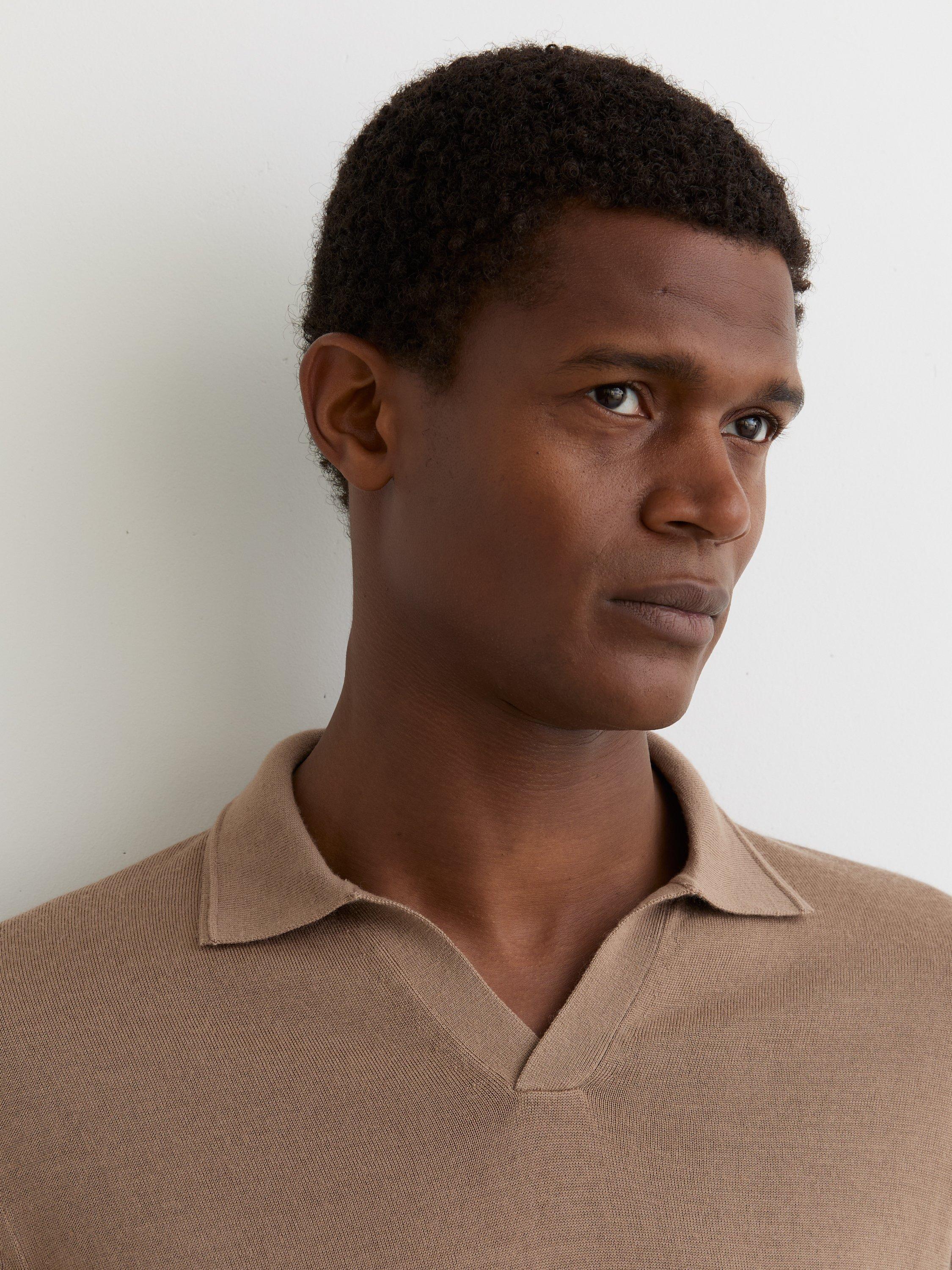 Product image 5 of 5, which shows Reiss Duchie Wool Polo Shirt, Camel Brown, XS
