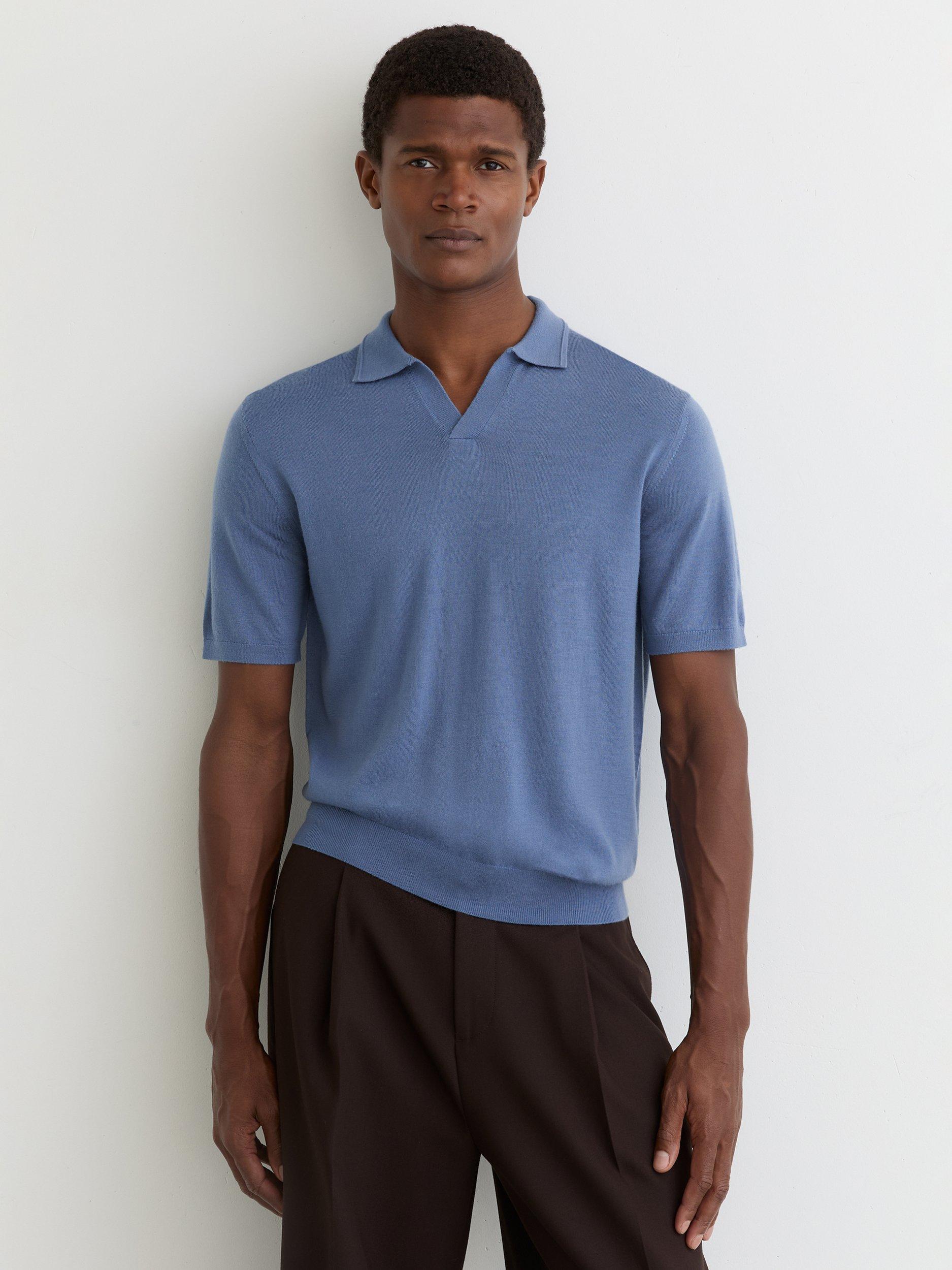 Product image 1 of 5, which shows Reiss Duchie Wool Polo Shirt, Nordic Blue, XS