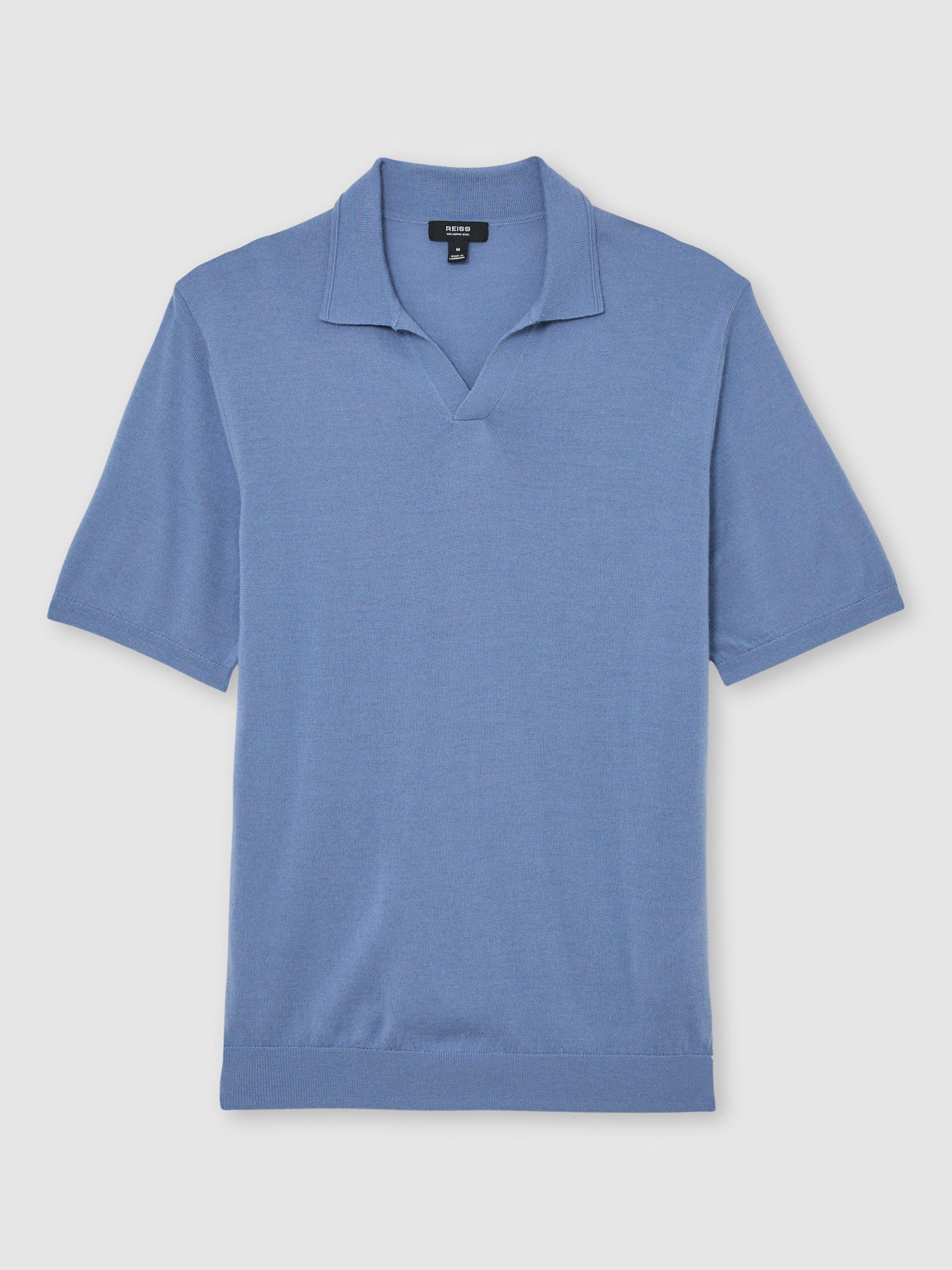 Product image 3 of 5, which shows Reiss Duchie Wool Polo Shirt, Nordic Blue, XS