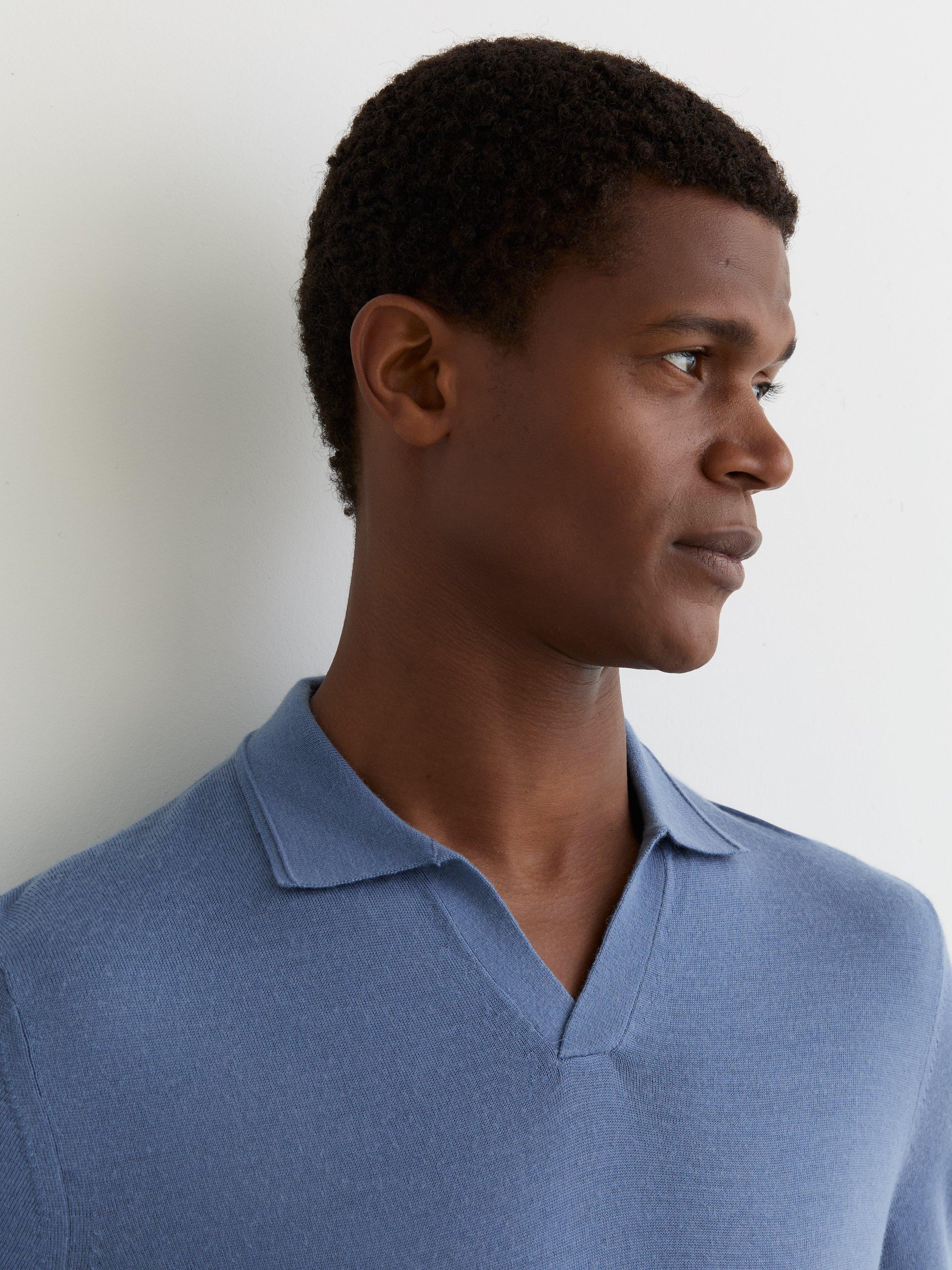 Product image 5 of 5, which shows Reiss Duchie Wool Polo Shirt, Nordic Blue, XS