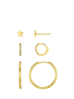 Orelia Star and Mixed Hoop Earrings Set, Pack of 3 Pairs, Gold, Gold