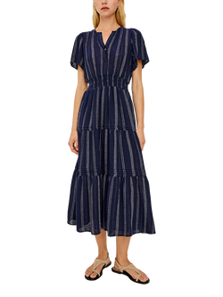 Rails Cannes Marina Stripe Linen Rich Midi Dress, Navy, Navy