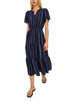 Rails Cannes Marina Stripe Linen Rich Midi Dress, Navy - view 2, Navy