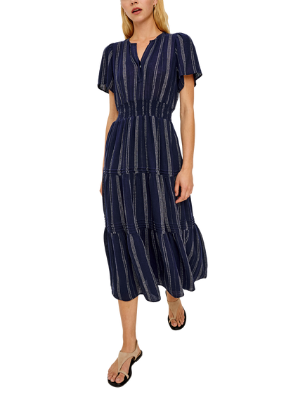 Rails Cannes Marina Stripe Linen Rich Midi Dress, Navy - view 2, Navy