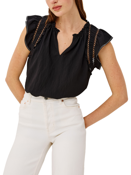 Rails Allea Poplin Ruffle Top, Black, Black