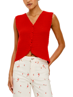 Rails Calypso Scallop Trim Knit Top, Scarlet, Scarlet