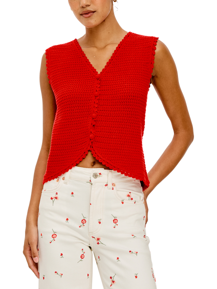 Rails Calypso Scallop Trim Knit Top, Scarlet, Scarlet