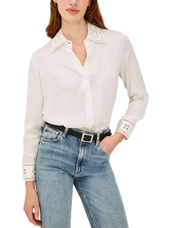 Rails Clarise Embroidered Pure Silk Shirt, White, White