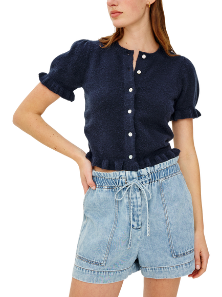 Rails Lora Ruffle Puff Sleeve Cardigan, Navy, Navy