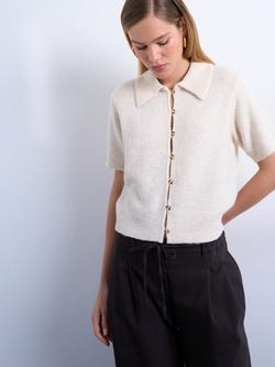 Topshop Button Down Short Sleeve Cardigan, White