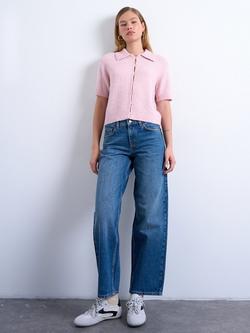 Topshop Button Down Short Sleeve Cardigan - view 2, Pink