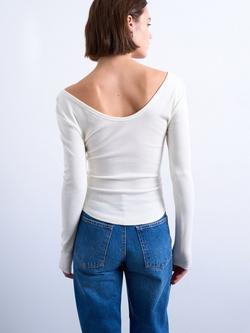 Topshop Scoop Neck Curved Hem Top, White - view 2, White