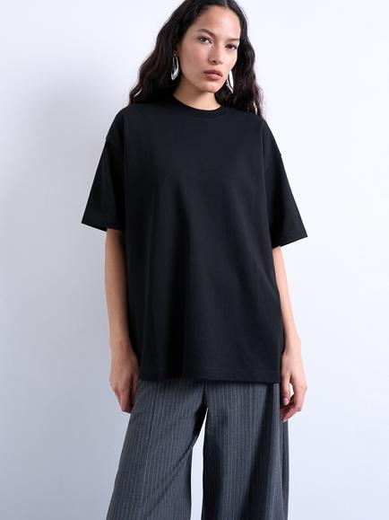 Topshop Interlock Oversized T-Shirt - view 2, Black